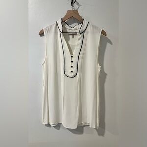Banana Republic White Tuxedo Sleeveless Blouse with Black Piping